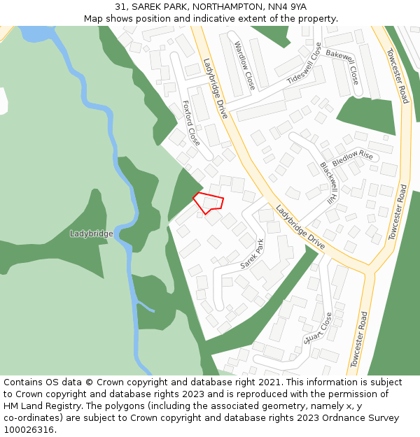 31, SAREK PARK, NORTHAMPTON, NN4 9YA: Location map and indicative extent of plot