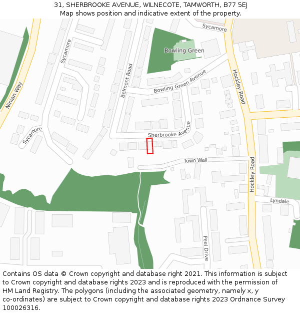 31, SHERBROOKE AVENUE, WILNECOTE, TAMWORTH, B77 5EJ: Location map and indicative extent of plot