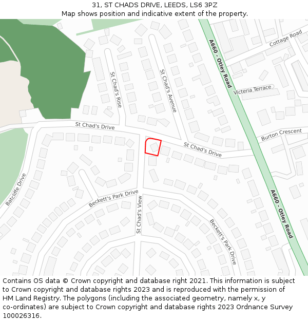 31, ST CHADS DRIVE, LEEDS, LS6 3PZ: Location map and indicative extent of plot