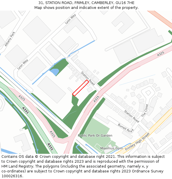 31, STATION ROAD, FRIMLEY, CAMBERLEY, GU16 7HE: Location map and indicative extent of plot