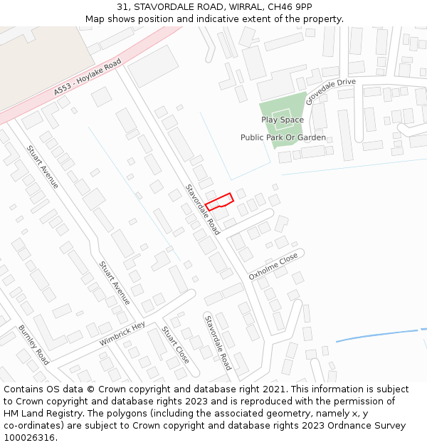 31, STAVORDALE ROAD, WIRRAL, CH46 9PP: Location map and indicative extent of plot