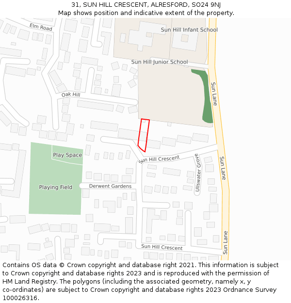 31, SUN HILL CRESCENT, ALRESFORD, SO24 9NJ: Location map and indicative extent of plot