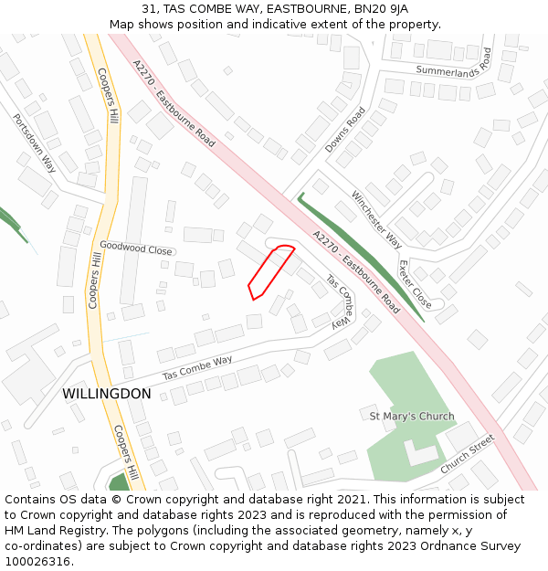 31, TAS COMBE WAY, EASTBOURNE, BN20 9JA: Location map and indicative extent of plot