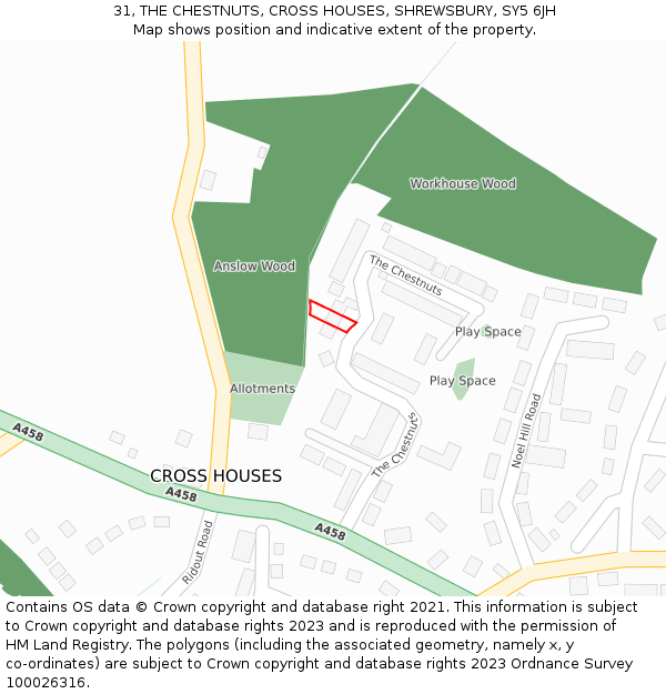 31, THE CHESTNUTS, CROSS HOUSES, SHREWSBURY, SY5 6JH: Location map and indicative extent of plot