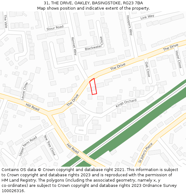 31, THE DRIVE, OAKLEY, BASINGSTOKE, RG23 7BA: Location map and indicative extent of plot