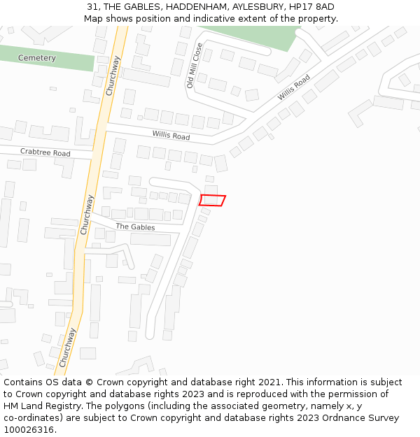 31, THE GABLES, HADDENHAM, AYLESBURY, HP17 8AD: Location map and indicative extent of plot