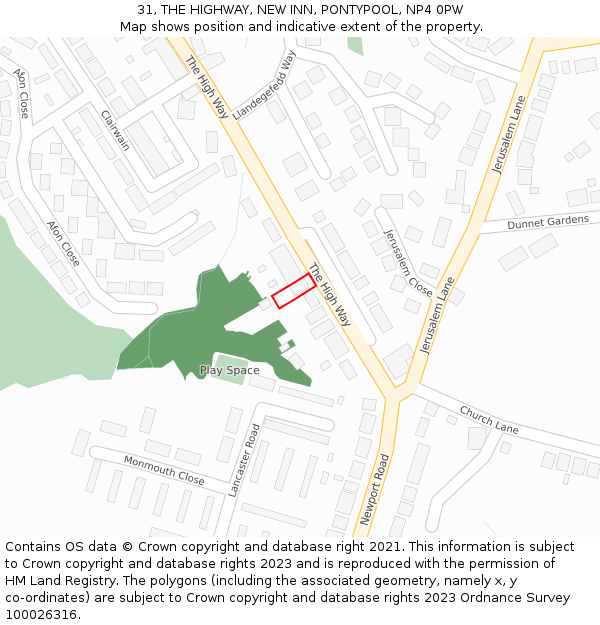 31, THE HIGHWAY, NEW INN, PONTYPOOL, NP4 0PW: Location map and indicative extent of plot