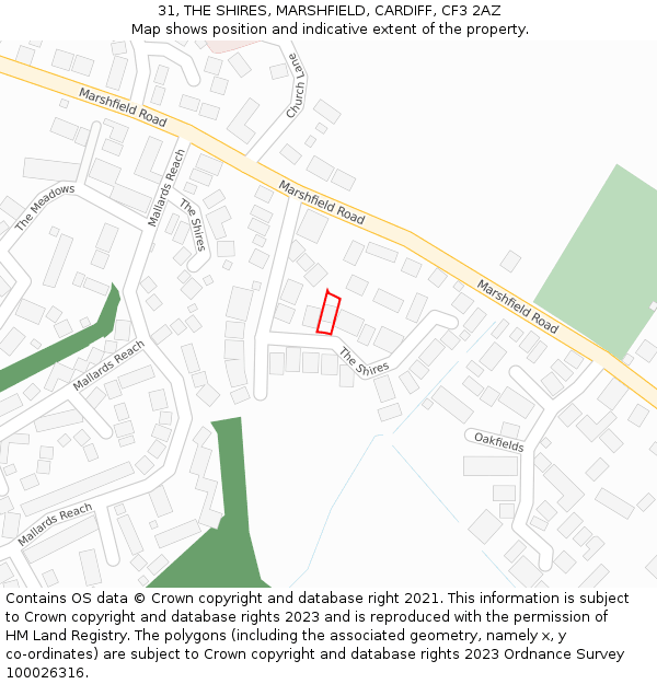 31, THE SHIRES, MARSHFIELD, CARDIFF, CF3 2AZ: Location map and indicative extent of plot