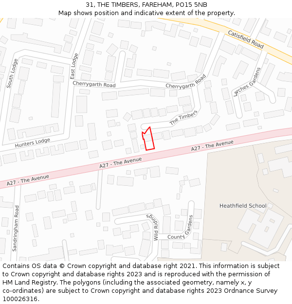 31, THE TIMBERS, FAREHAM, PO15 5NB: Location map and indicative extent of plot