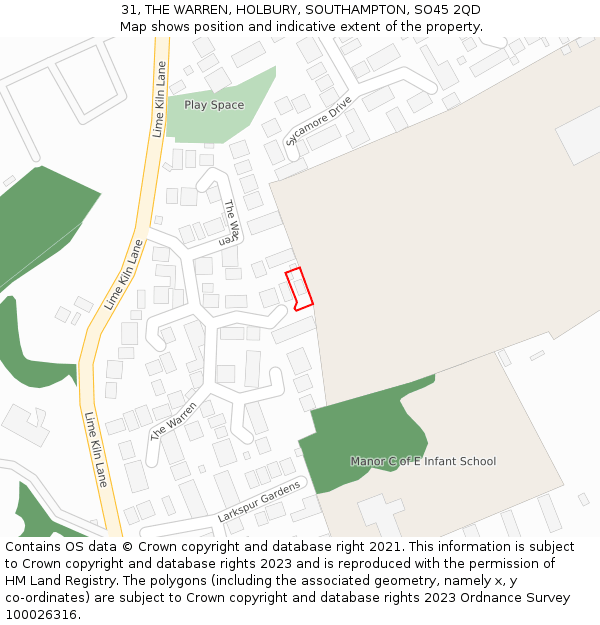 31, THE WARREN, HOLBURY, SOUTHAMPTON, SO45 2QD: Location map and indicative extent of plot