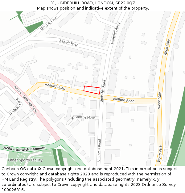 31, UNDERHILL ROAD, LONDON, SE22 0QZ: Location map and indicative extent of plot