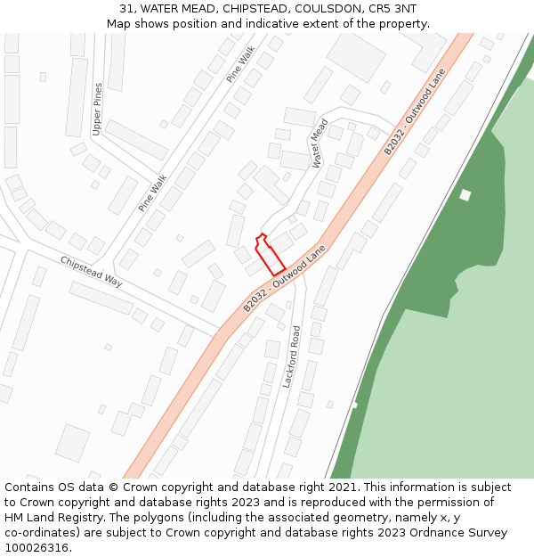 31, WATER MEAD, CHIPSTEAD, COULSDON, CR5 3NT: Location map and indicative extent of plot