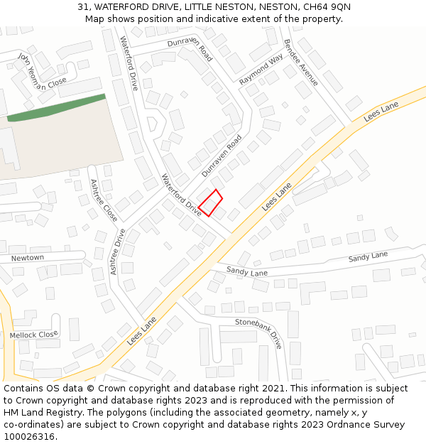 31, WATERFORD DRIVE, LITTLE NESTON, NESTON, CH64 9QN: Location map and indicative extent of plot