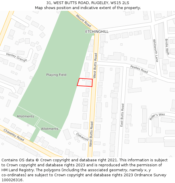 31, WEST BUTTS ROAD, RUGELEY, WS15 2LS: Location map and indicative extent of plot