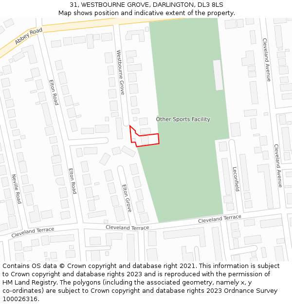 31, WESTBOURNE GROVE, DARLINGTON, DL3 8LS: Location map and indicative extent of plot