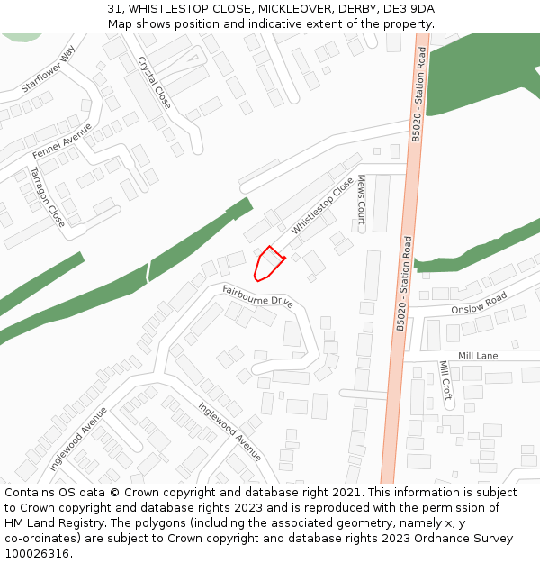 31, WHISTLESTOP CLOSE, MICKLEOVER, DERBY, DE3 9DA: Location map and indicative extent of plot