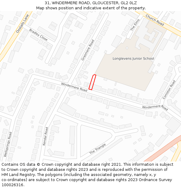 31, WINDERMERE ROAD, GLOUCESTER, GL2 0LZ: Location map and indicative extent of plot