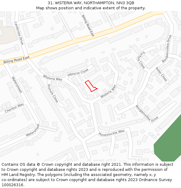 31, WISTERIA WAY, NORTHAMPTON, NN3 3QB: Location map and indicative extent of plot