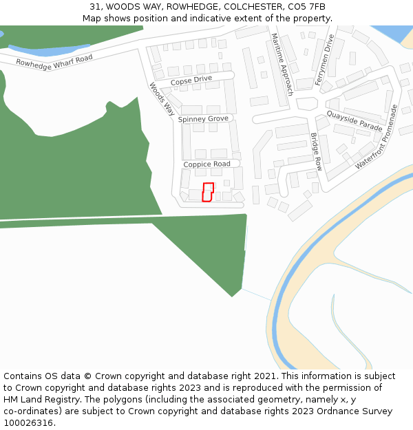 31, WOODS WAY, ROWHEDGE, COLCHESTER, CO5 7FB: Location map and indicative extent of plot