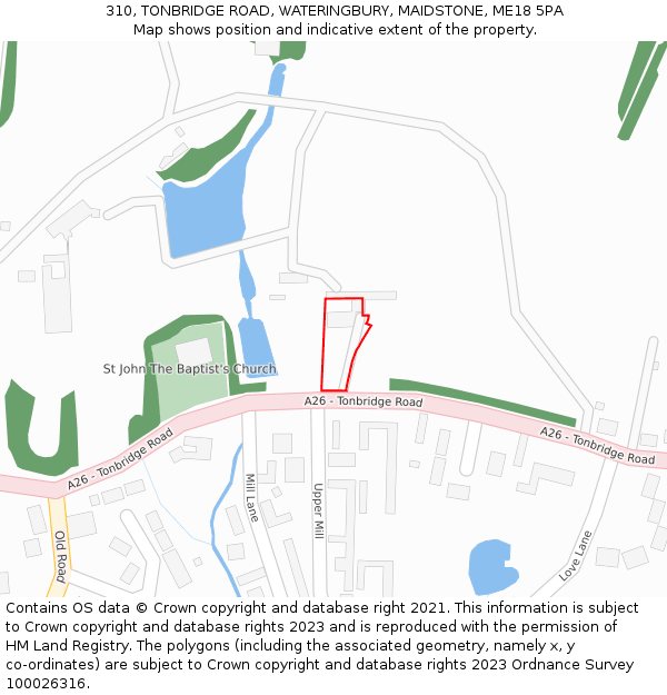 310, TONBRIDGE ROAD, WATERINGBURY, MAIDSTONE, ME18 5PA: Location map and indicative extent of plot