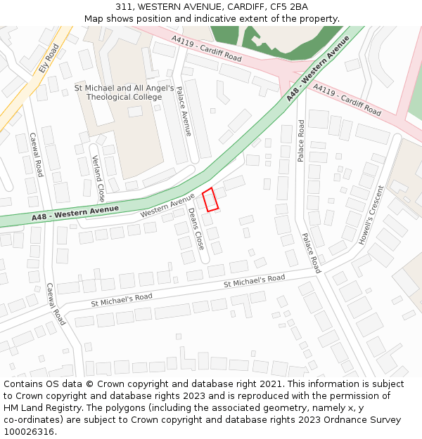 311, WESTERN AVENUE, CARDIFF, CF5 2BA: Location map and indicative extent of plot