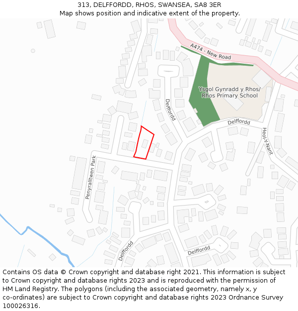 313, DELFFORDD, RHOS, SWANSEA, SA8 3ER: Location map and indicative extent of plot