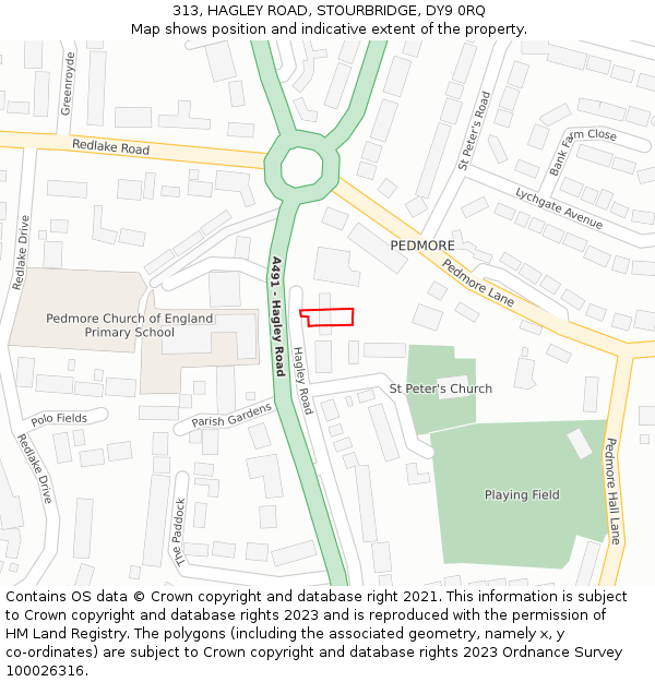 313, HAGLEY ROAD, STOURBRIDGE, DY9 0RQ: Location map and indicative extent of plot