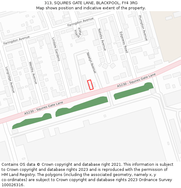 313, SQUIRES GATE LANE, BLACKPOOL, FY4 3RG: Location map and indicative extent of plot