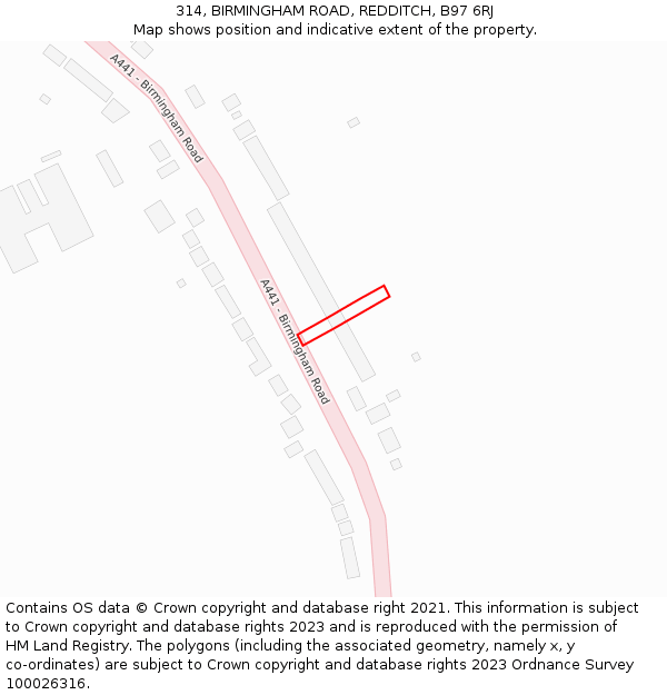 314, BIRMINGHAM ROAD, REDDITCH, B97 6RJ: Location map and indicative extent of plot