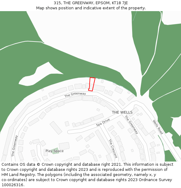 315, THE GREENWAY, EPSOM, KT18 7JE: Location map and indicative extent of plot