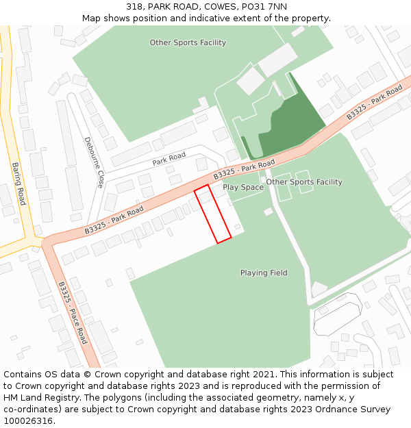 318, PARK ROAD, COWES, PO31 7NN: Location map and indicative extent of plot