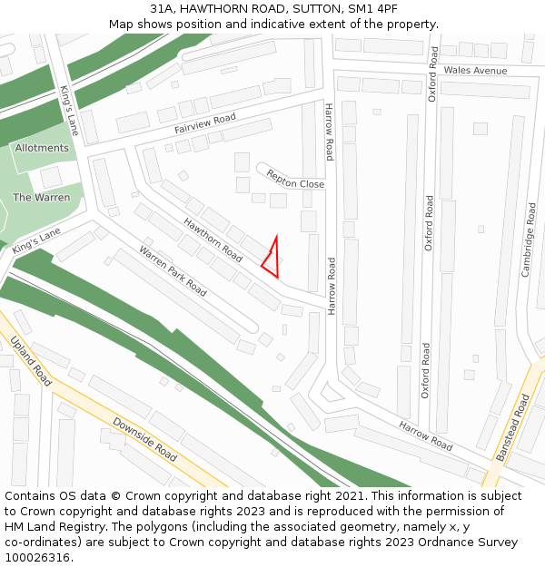 31A, HAWTHORN ROAD, SUTTON, SM1 4PF: Location map and indicative extent of plot