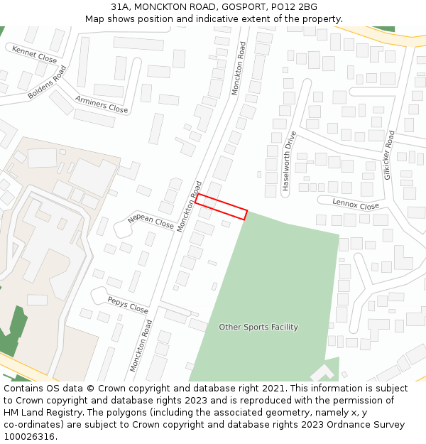 31A, MONCKTON ROAD, GOSPORT, PO12 2BG: Location map and indicative extent of plot