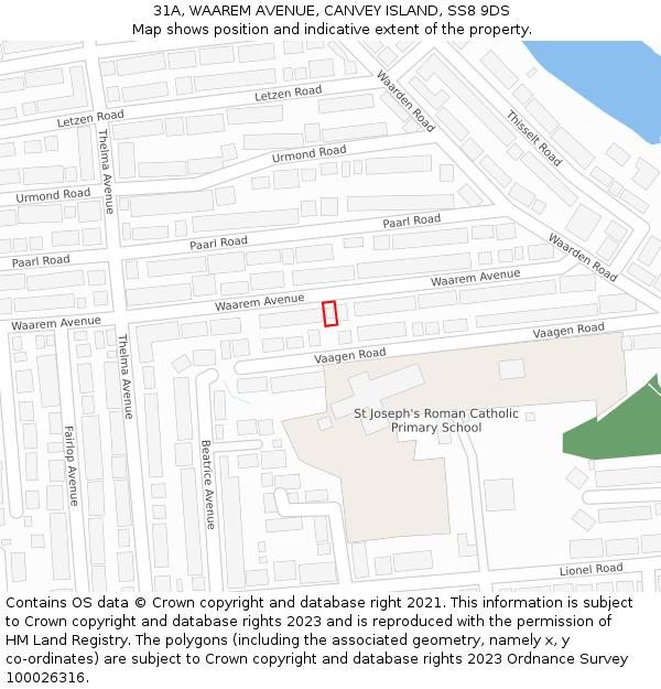 31A, WAAREM AVENUE, CANVEY ISLAND, SS8 9DS: Location map and indicative extent of plot