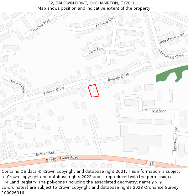 32, BALDWIN DRIVE, OKEHAMPTON, EX20 1UH: Location map and indicative extent of plot