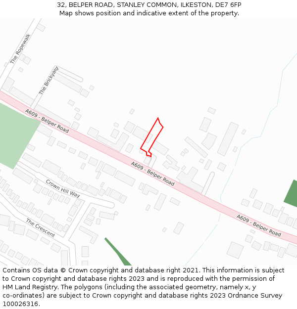 32, BELPER ROAD, STANLEY COMMON, ILKESTON, DE7 6FP: Location map and indicative extent of plot