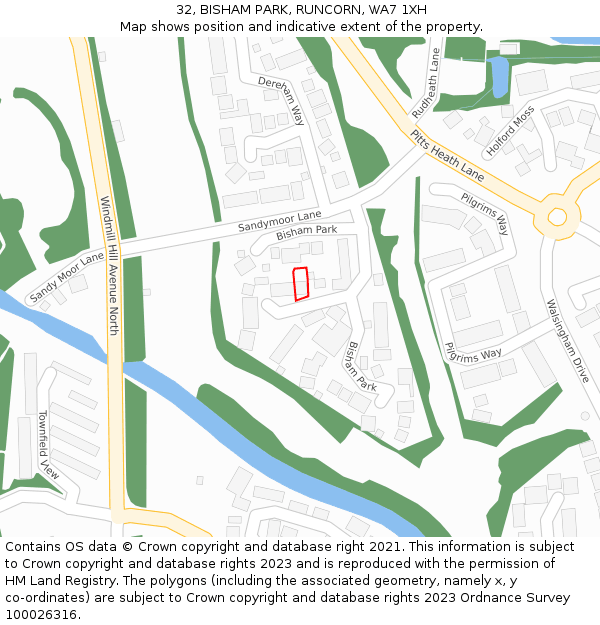 32, BISHAM PARK, RUNCORN, WA7 1XH: Location map and indicative extent of plot