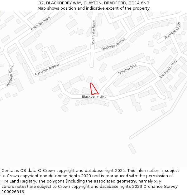 32, BLACKBERRY WAY, CLAYTON, BRADFORD, BD14 6NB: Location map and indicative extent of plot