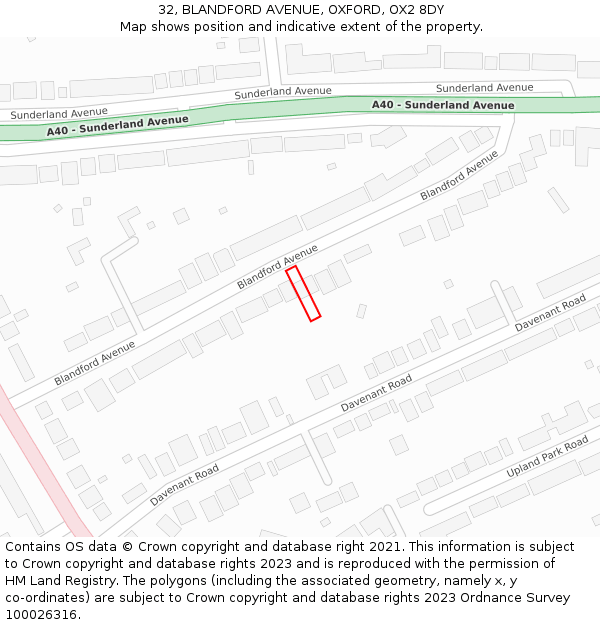 32, BLANDFORD AVENUE, OXFORD, OX2 8DY: Location map and indicative extent of plot