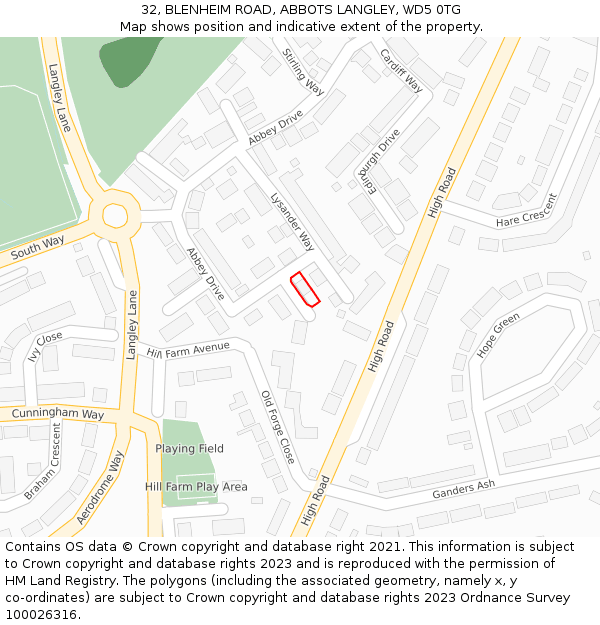 32, BLENHEIM ROAD, ABBOTS LANGLEY, WD5 0TG: Location map and indicative extent of plot