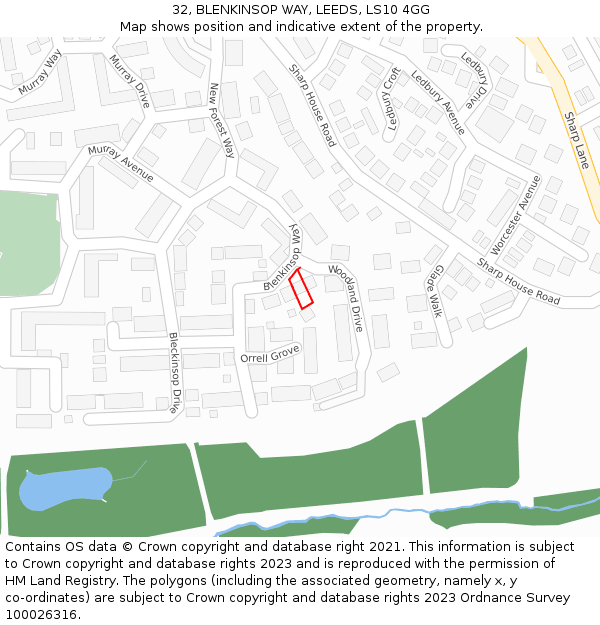 32, BLENKINSOP WAY, LEEDS, LS10 4GG: Location map and indicative extent of plot