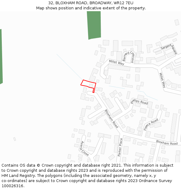 32, BLOXHAM ROAD, BROADWAY, WR12 7EU: Location map and indicative extent of plot