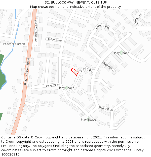 32, BULLOCK WAY, NEWENT, GL18 1UF: Location map and indicative extent of plot