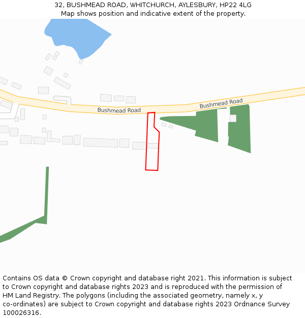 32, BUSHMEAD ROAD, WHITCHURCH, AYLESBURY, HP22 4LG: Location map and indicative extent of plot