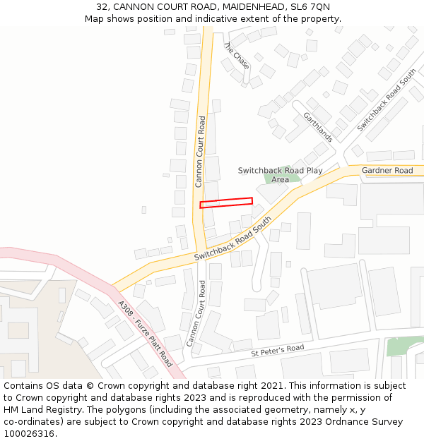 32, CANNON COURT ROAD, MAIDENHEAD, SL6 7QN: Location map and indicative extent of plot