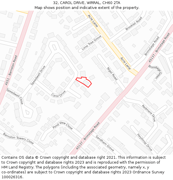 32, CAROL DRIVE, WIRRAL, CH60 2TA: Location map and indicative extent of plot