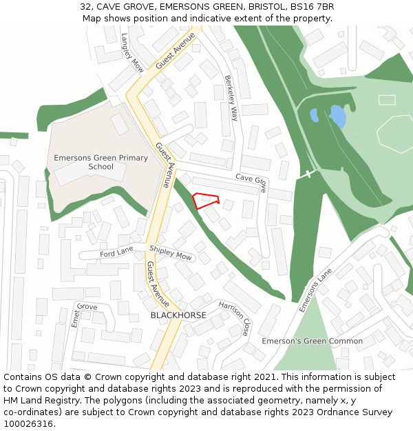 32, CAVE GROVE, EMERSONS GREEN, BRISTOL, BS16 7BR: Location map and indicative extent of plot