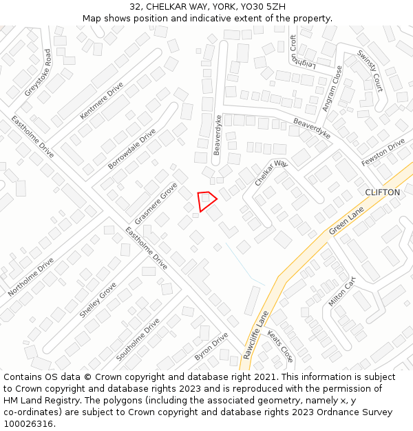 32, CHELKAR WAY, YORK, YO30 5ZH: Location map and indicative extent of plot