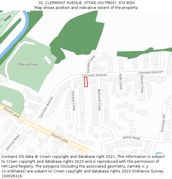 32, CLERMONT AVENUE, STOKE-ON-TRENT, ST4 8QN: Location map and indicative extent of plot