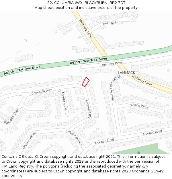 32, COLUMBIA WAY, BLACKBURN, BB2 7DT: Location map and indicative extent of plot